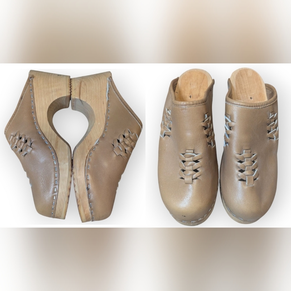 Vintage Wood & Leather Clogs